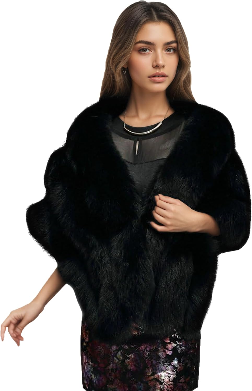 ELFJOY Luxury Faux Fur Shawl for Women Winter Fur Coat Wedding Party Fur Stole Wraps for Evening Dresses