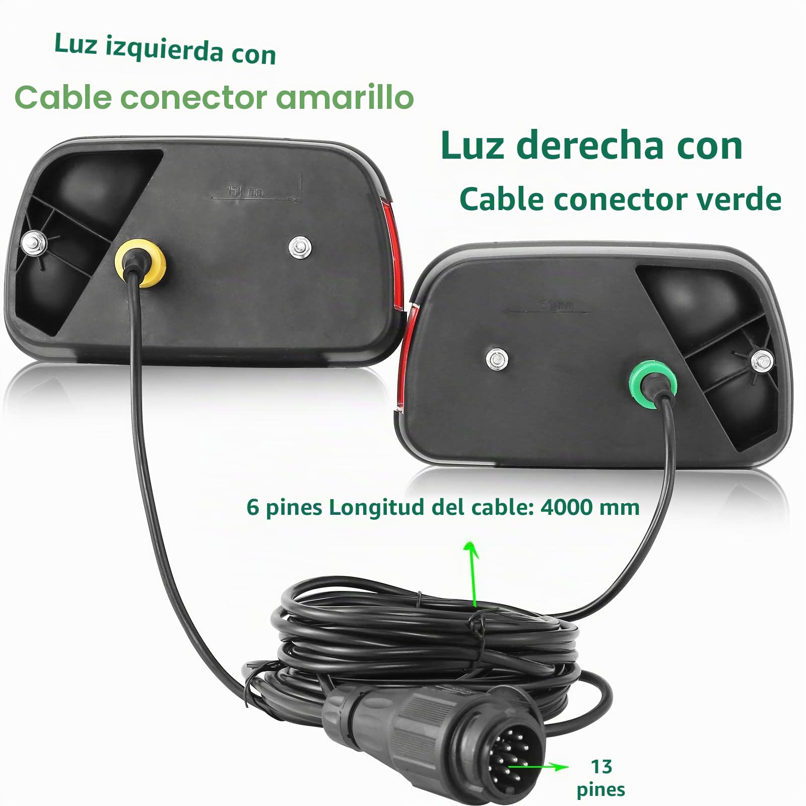 Kit Pilotos Traseros Remolque 12v,Precableada Conector 13pines Cable 4m con Conexión de Bayoneta de 2x6pines,Impermeable Homologado E11 7Funciones Luces Traseras de Remolque