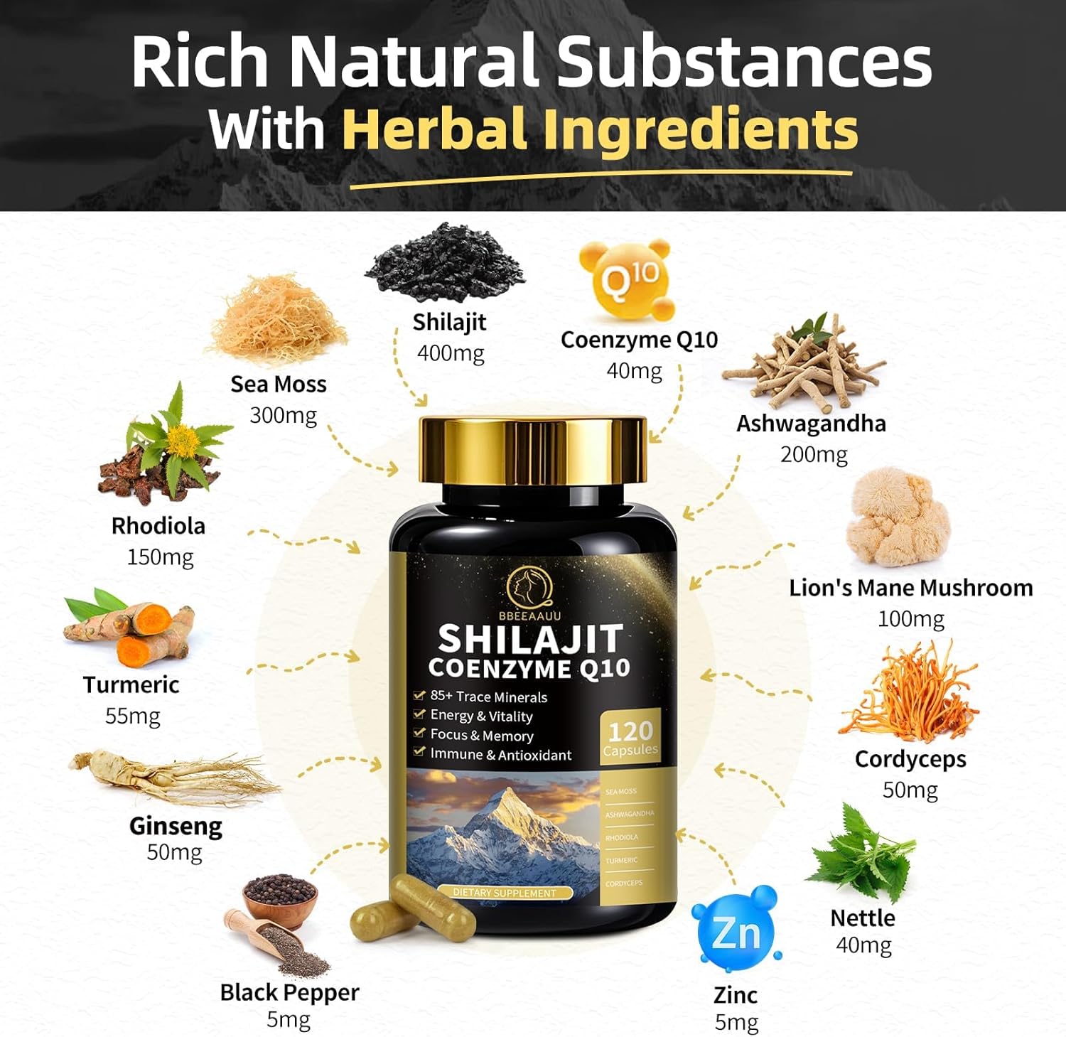 Shilajit for Men with Sea Moss & Ashwagandha,12 in 1 Hima*Layan Shilajit Supplements Capsules with Coenzyme Q10, Fulvic Acid & Humic Acid, Lion's Mane, Support Energy & Immunity, 120 Counts - Image 5