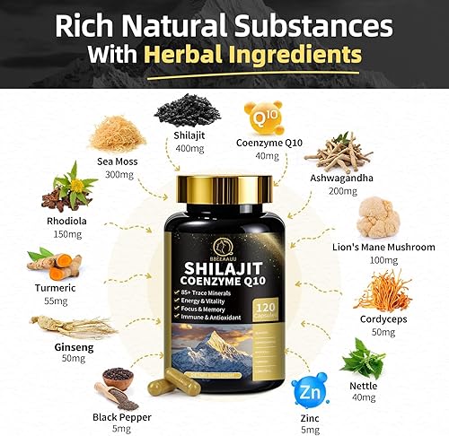 Miniatura 7 de Cápsulas Shilajit con musgo marino y ashwagandha para hombres y mujeres, suplementos de Shilajit del Himalaya 12 en 1