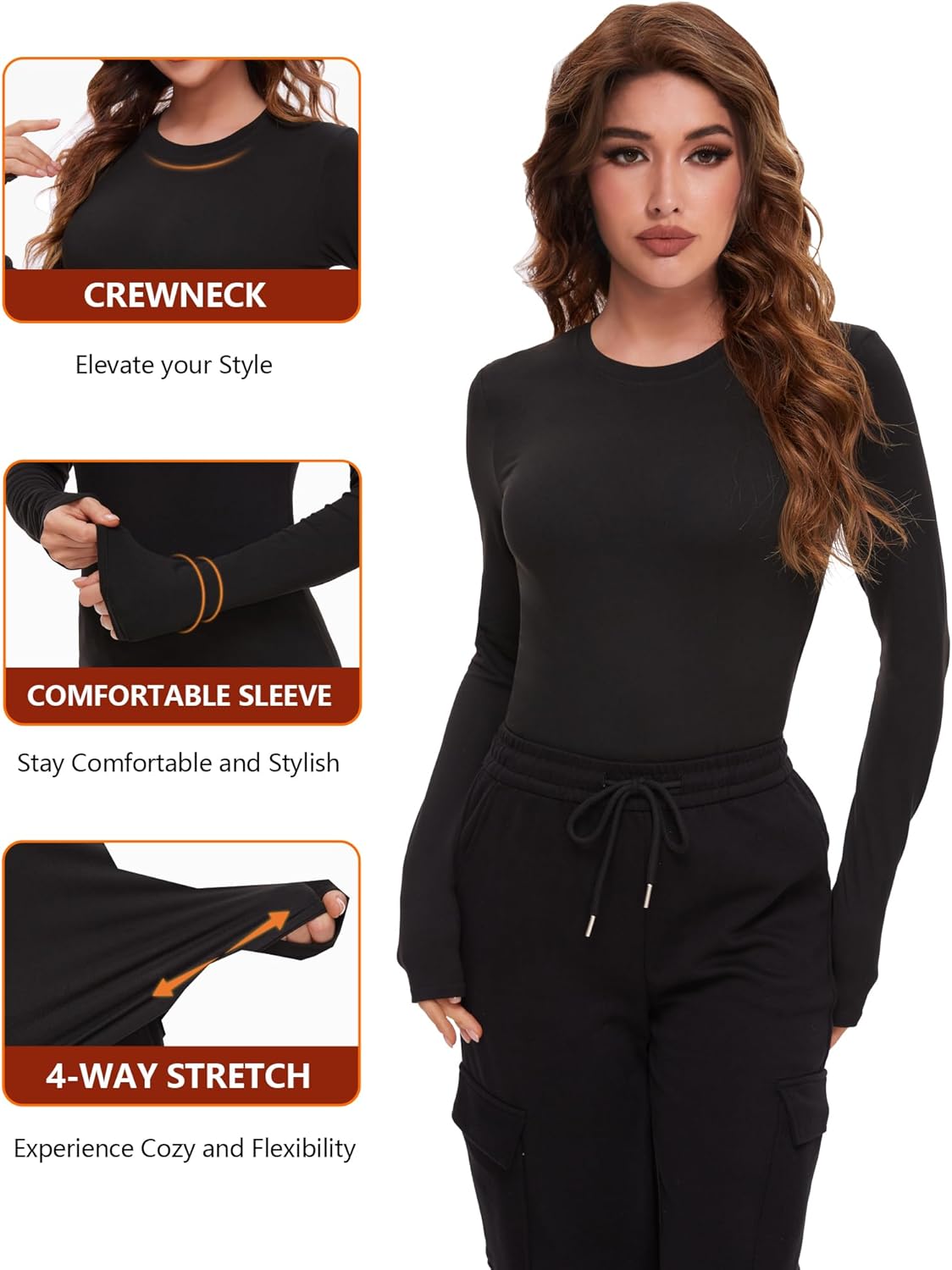 Dalavch 4 Pack Women’s Long Sleeve Basic Shirts Crew Neck Slim Fitted Compression Gym Workout Athletic Underscrubs Tops - Image 4