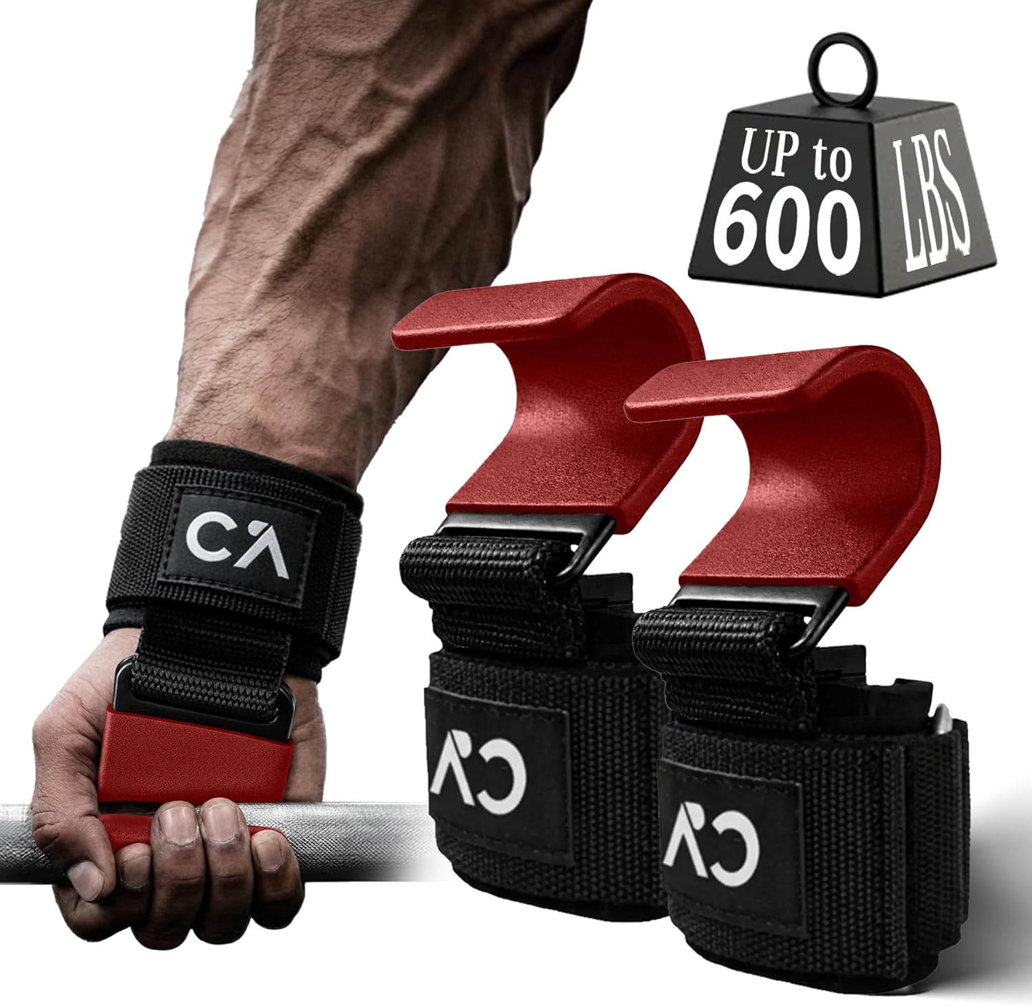 Weight Lifting Hooks (Pair) for Deadlifts, Pull Ups, Rows & Shrugs – Heavy Duty Steel Gym Hooks with 8mm Neoprene Padded Wrist Straps, Secure Hand Grips for Weightlifting, Powerlifting & Strength Training