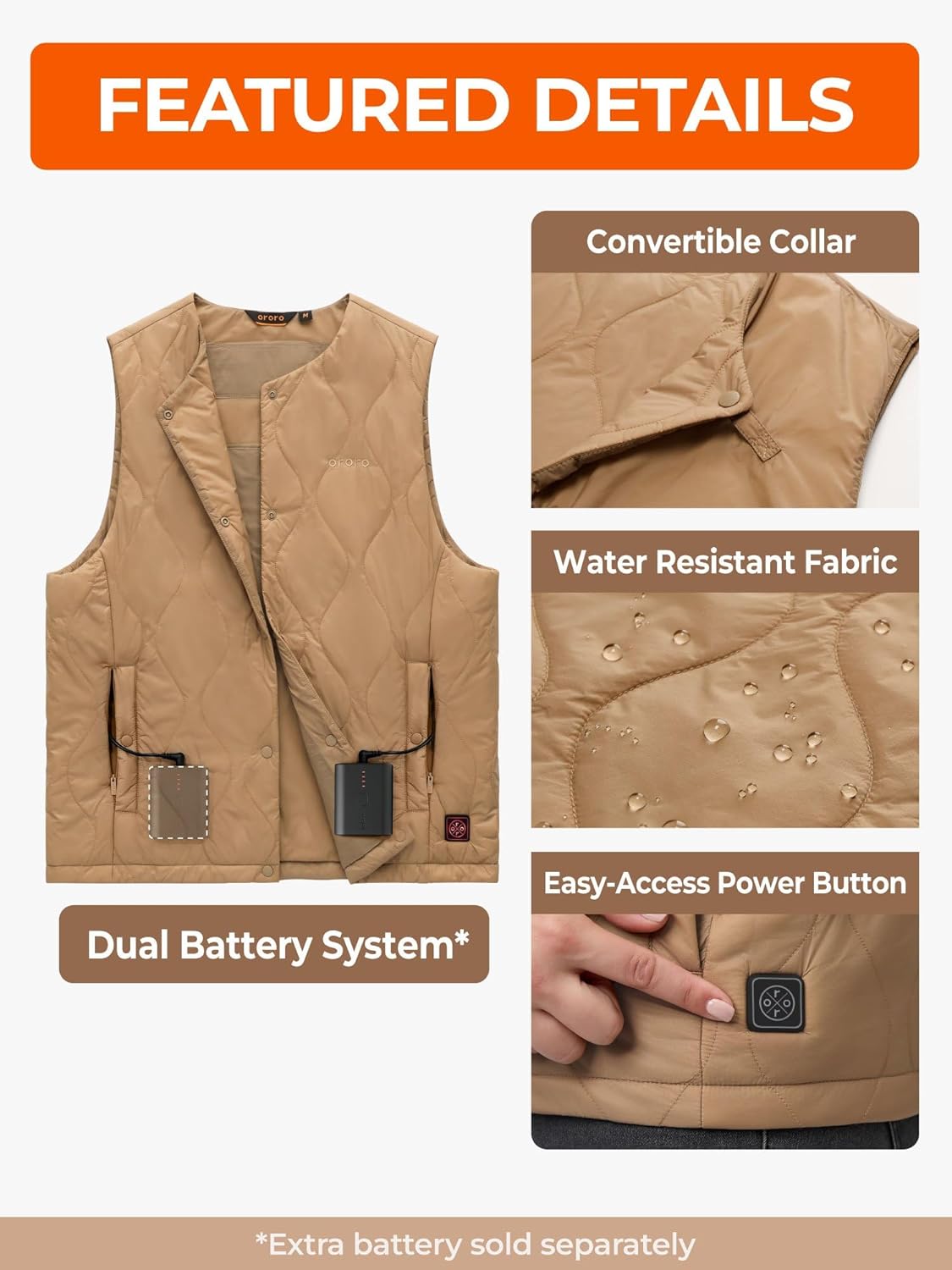 ORORO Women's Ultra Lightweight Heated Vest Liner with 4 Heat Zones, Soft Heated Quilted Vest with Battery - Image 4