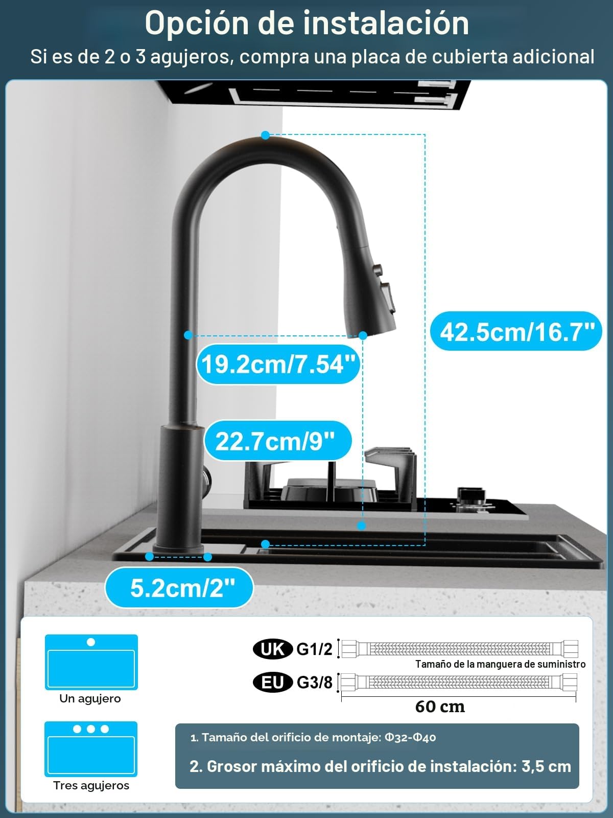 Grifo Cocina Extraible - Grifos Fregadero con Caño giratorio de 360°,4 Modos Monomando Acero Inoxidable Torneira Cozinha,Arco Alto, para Fregadero Cocina 1 Agujero,Negro