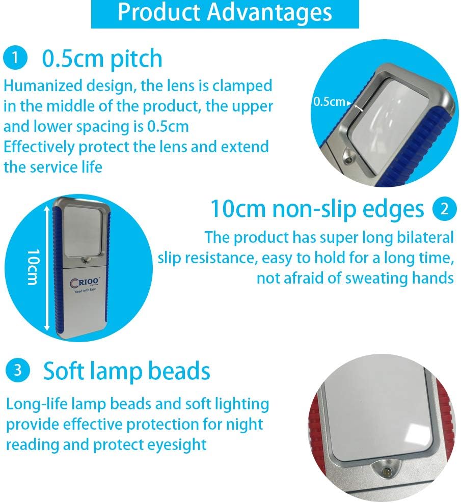 Get Special Price LED Lighted Sliding Pocket Magnifying Glass,3X HandHeld Lighted Magnify Glasses for Reading Book Phone Menu Pill Bottles Map,Small Portable magnifier for Low Vision Seniors Macular Degeneration 2 Pack