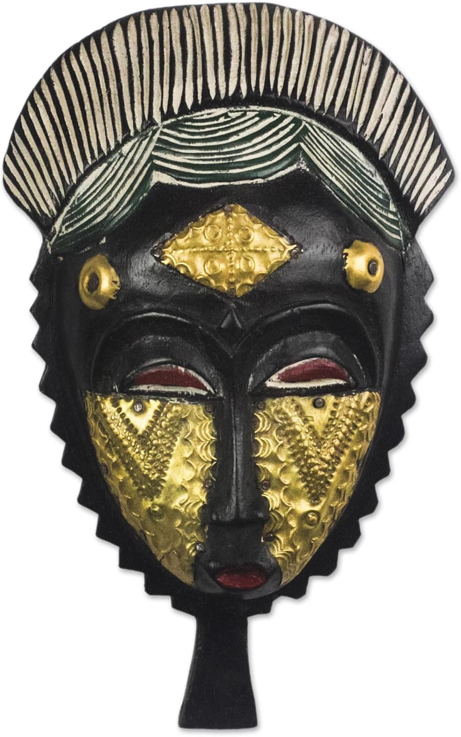 NOVICA Artisan Handmade African Wood Mask Black Gold Bauleinspired from Ghana Brass Tone 'Baule Friendship'