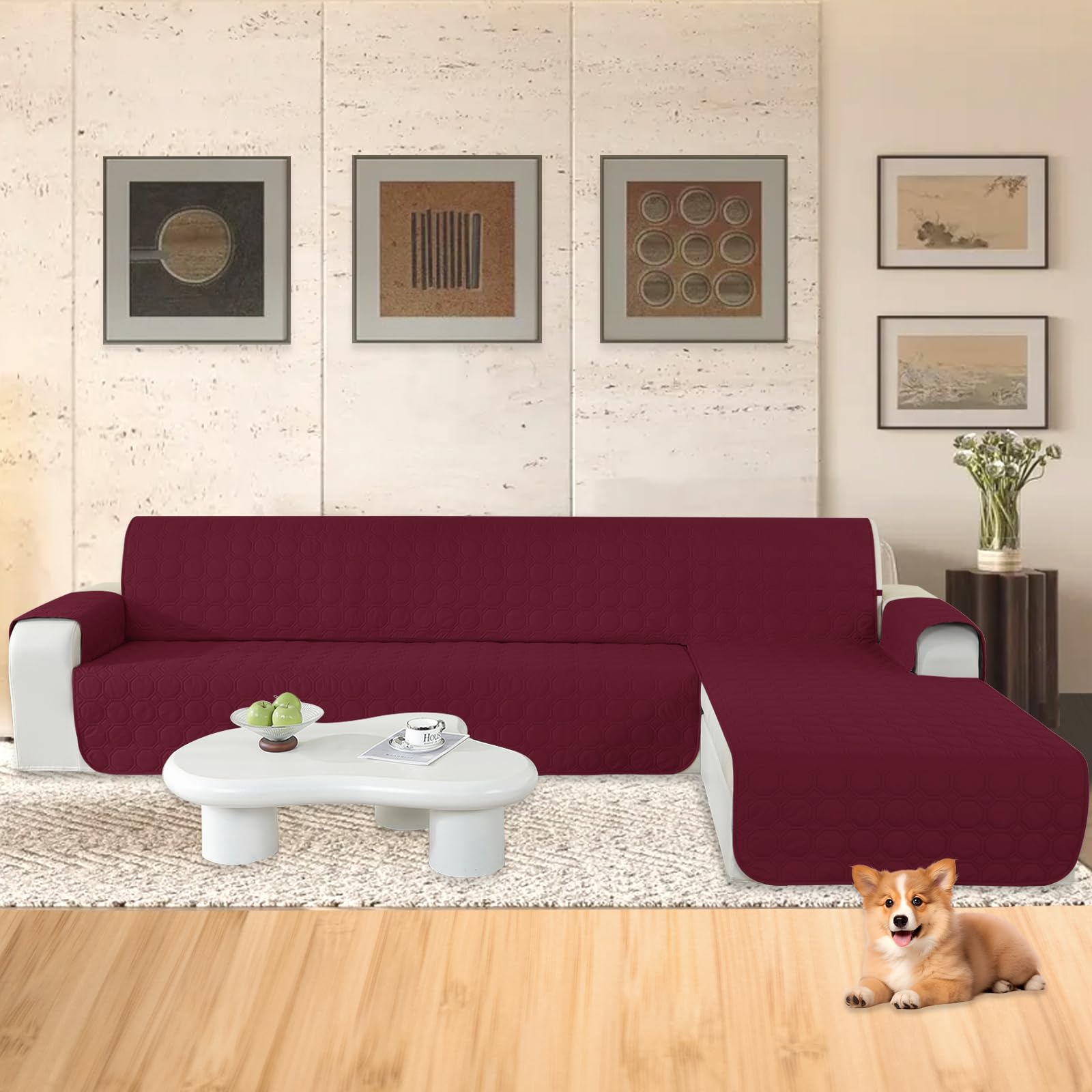 Ystyle Copridivano Impermeabile con Penisola 2 Posti (L 210 CM), Copridivano Angolare Destra/Sinistra Universale Reversibile, Copridivano Chaise longue Antigraffio Antimacchia, Vino Rosso