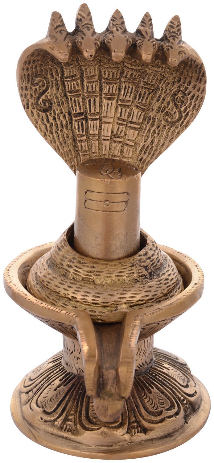 Shivlinga en laiton doré Aakrati Devyom cadeau spirituel traditionnel de 15 cm
