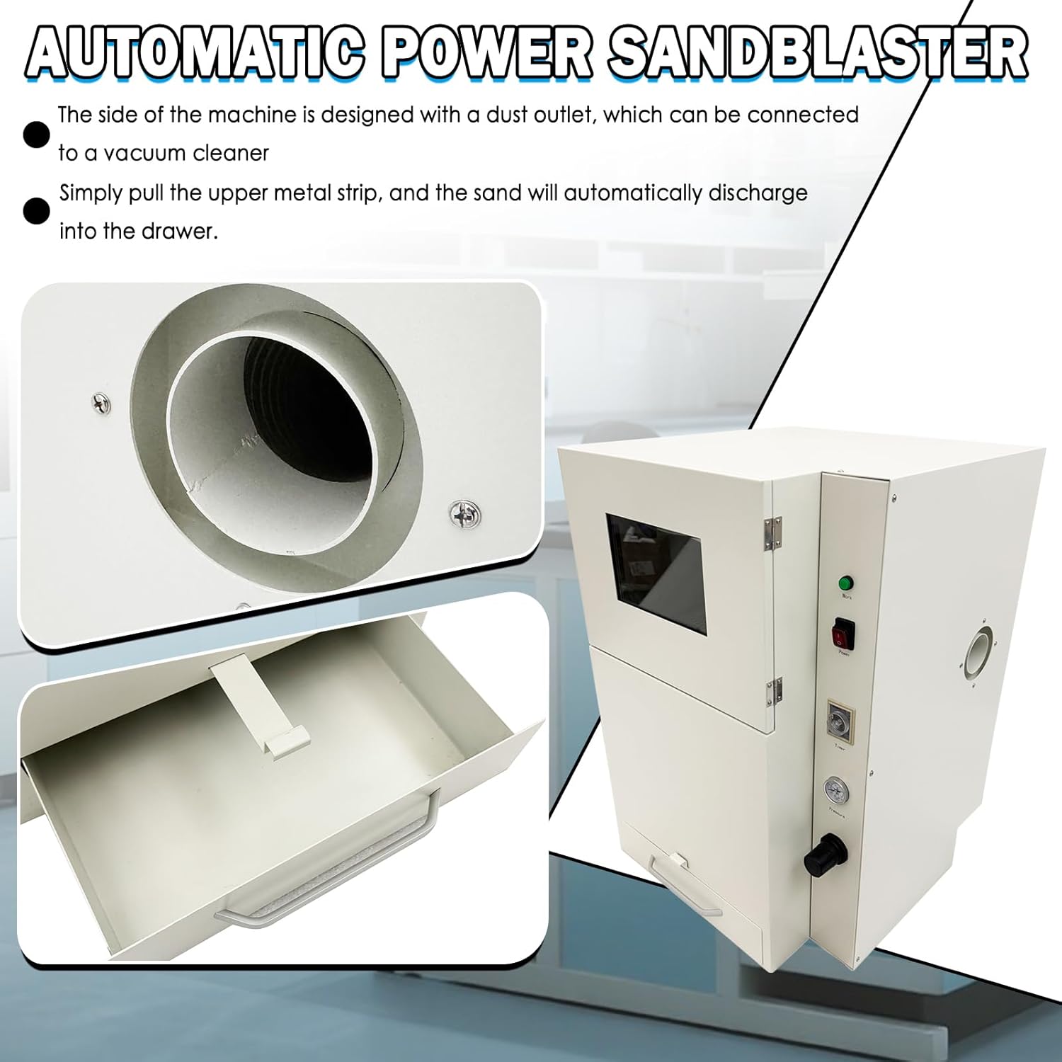 Automatic Power Sandblaster Lab Equipment Power Sandblasting Machine Adjustable Sandblasting Angle with LED Lighting 110V