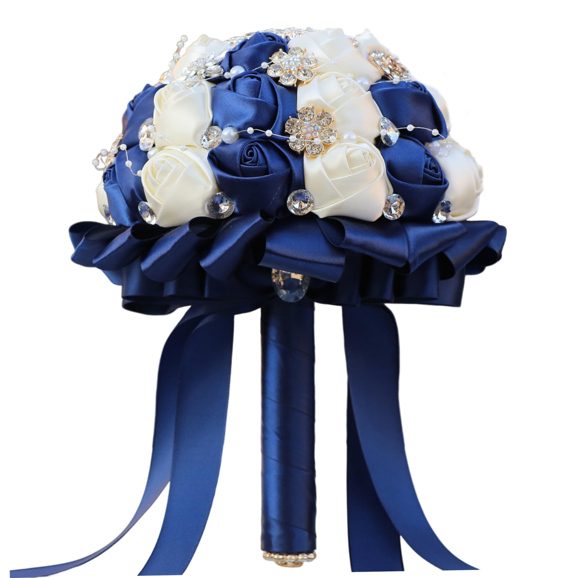 Bouquet da sposa squisito bouquet da sposa in raso con rose e strass e perle, ideale per la, la damigella d'onore (8 x 10 pollici)