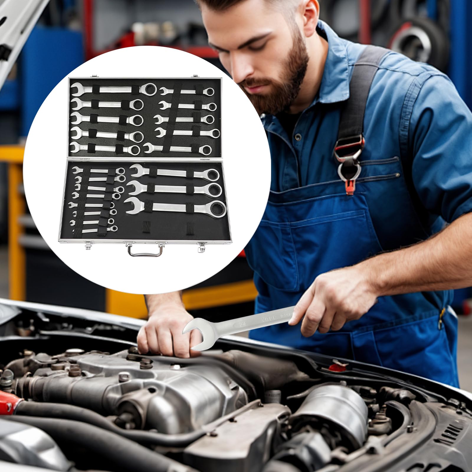 22-częściowy zestaw kluczy grzechotkowych, chromowo-wanadowy klucz grzechotkowy 6-32 mm, automatyczny zestaw nasadek mechanicznych, zestaw narzędzi do przechowywania, klucz nasadowy do