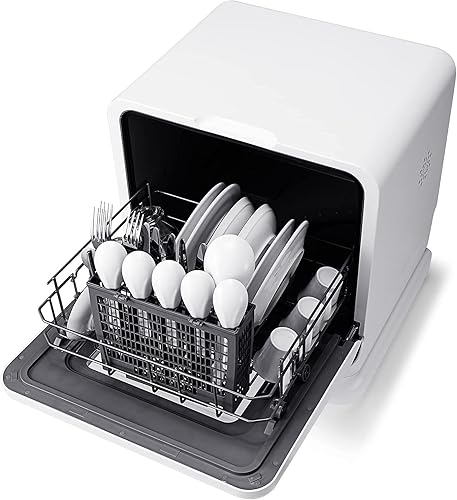 ARLIME Lavavajillas compactas para encimera, lavavajillas portátil con tanque de agua integrado de 7.5 L, 5 programas, doble spray de 360, función
