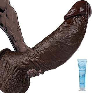 10.5'' Realistic Huge Thick Black Dildo - 8.6 Inch Girth Big Curved Dildo with Strong Suction Cup, Giant Dual Density Silicone Dildos for Anal Vagina, BBC Anal Dildos G-Spot Sex Toys for Women Men