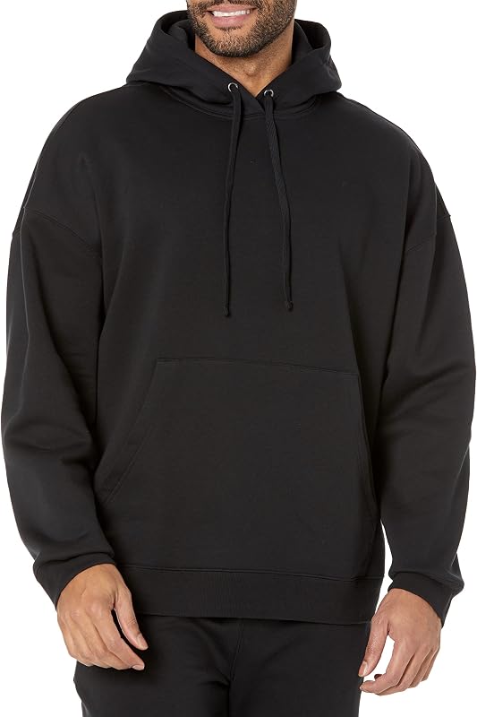 Amazon Essentials Men's Oversized-Fit Hooded Sweatshirt, Midweight Fleece, Black, Large image 5