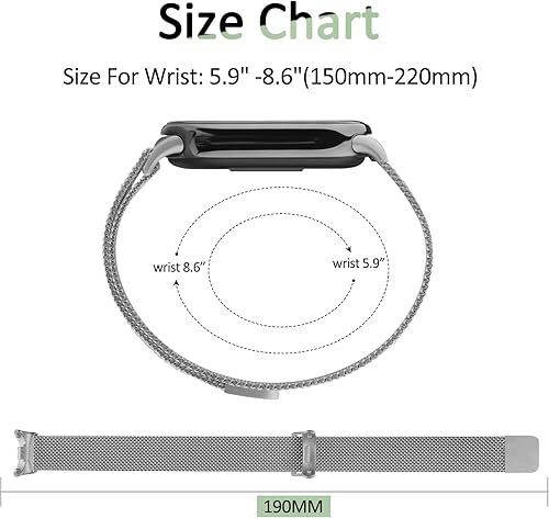 Miniatura 4 de Vanjua Banda de metal compatible con Xiaomi Mi Band 8 Bandas de repuesto Wonme Hombres, correa de repuesto ajustable de malla de acero inoxidable