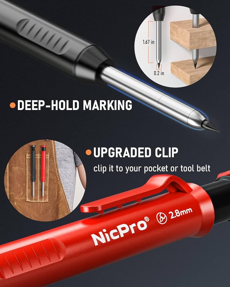 Nicpro 6 Pack Carpenter Pencil with Sharpener, Mechanical