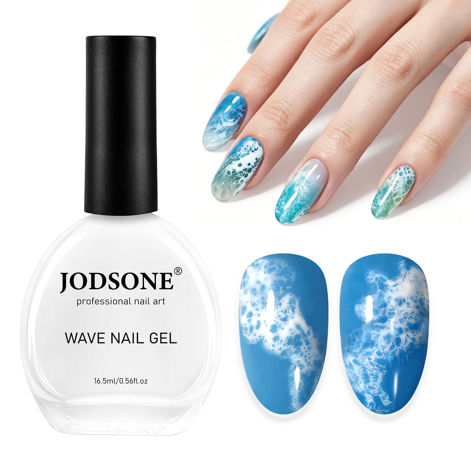 JODSONE White Blooming Wave Nail Gel 16.5ML,Spreading Effect for Ocean Wave and Lace Nail Art,Applied Over Uncured Base Gel,New Fine Brush