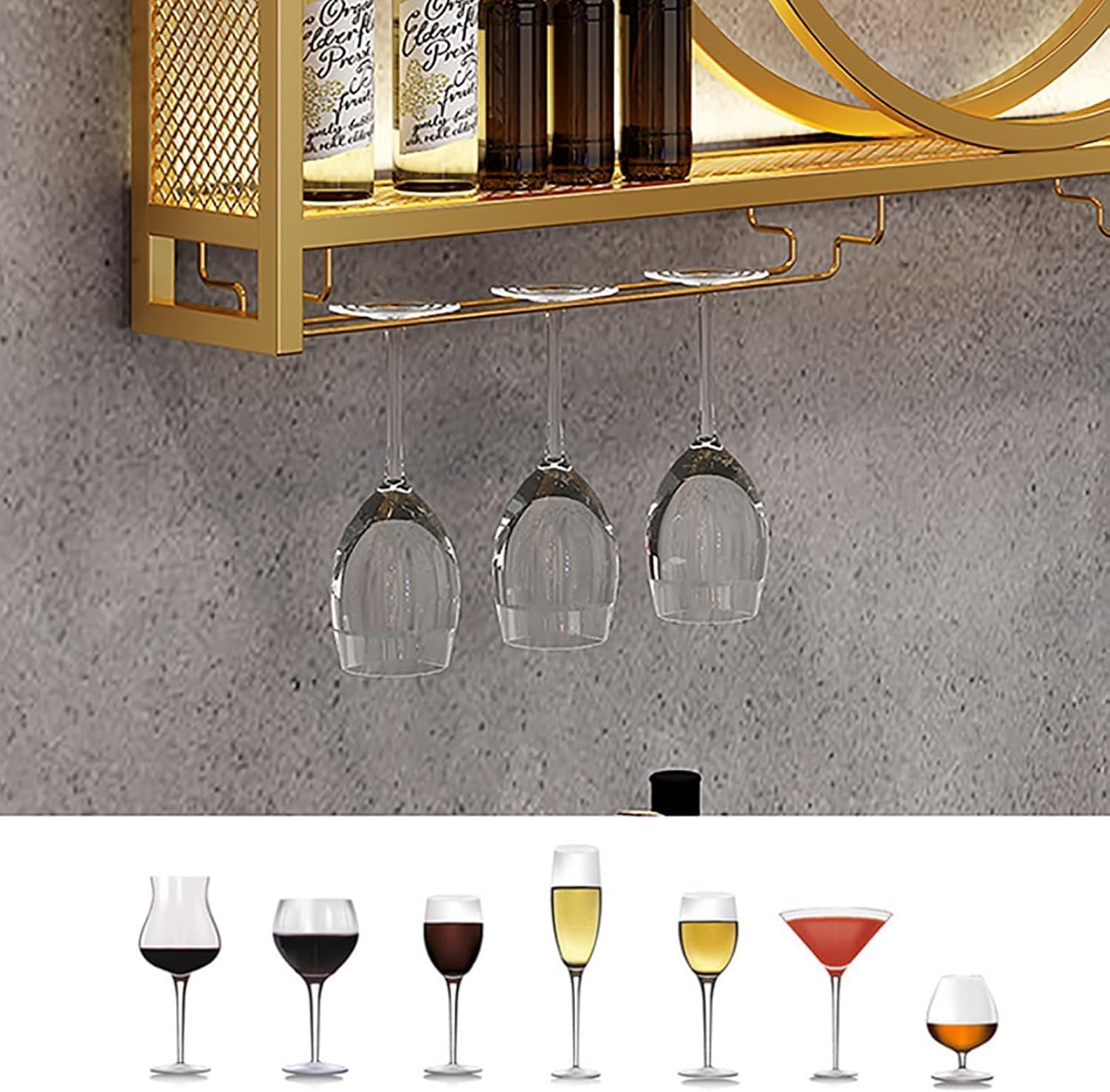 Portabottiglie da Parete in Metallo - Mobile Bar Elegante e Funzionale per la casa, Porta calici da Champagne per Ristorante, Cucina e Bar - Espositore Moderno da Vino per Armadio - Design
