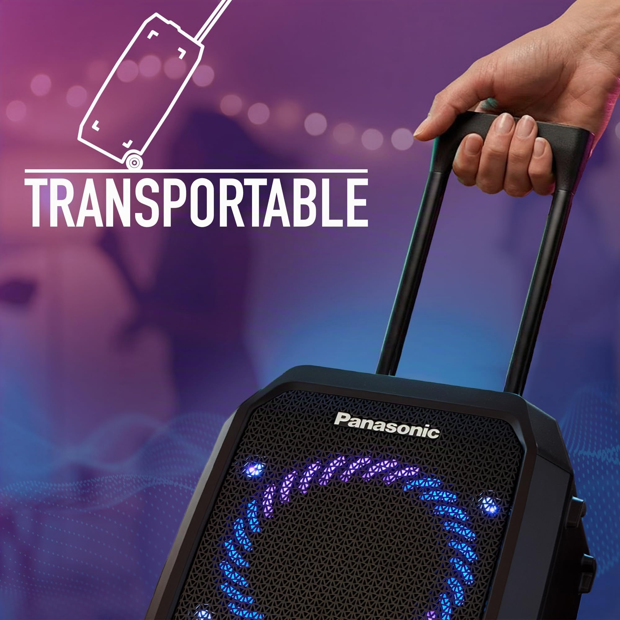 Panasonic SC-BMAX30 Altavoz Portátil para Fiestas con Bluetooth, Luces Integradas, Entrada Bass Reflex, 320 W, 14h de autonomía, USB, IPX4, Entradas para Guitarra y Micrófono para Karaoke, Negro