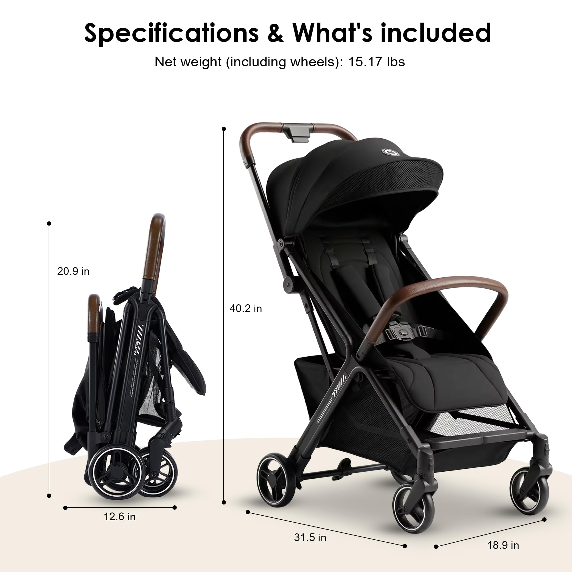 LullaRide Lightweight Travel Stroller, One-Hand Fold Airplane Carry-On, Compact Baby & Toddler Stroller with Cup & Phone Holder, 6.6 lbs Capacity Basket, Adjustable Reclining Backrest, Black - 4