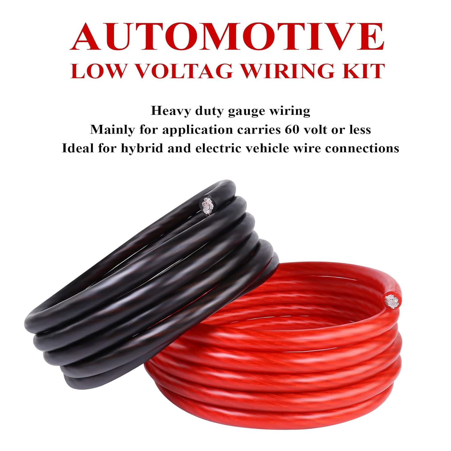 2/0 Gauge Battery Cable (12 Feet Black, 12 Feet Red) - 2/0 AWG CCA Welding Wire with SC Connector Lugs & 3:1 Heat Shrink Tubes for Solar, Car, RV, Truck
