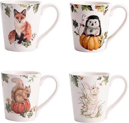 Bico Woodland Critters - Juego de 4 tazas de cerámica, para café, té, bebidas, microondas y lavavajillas