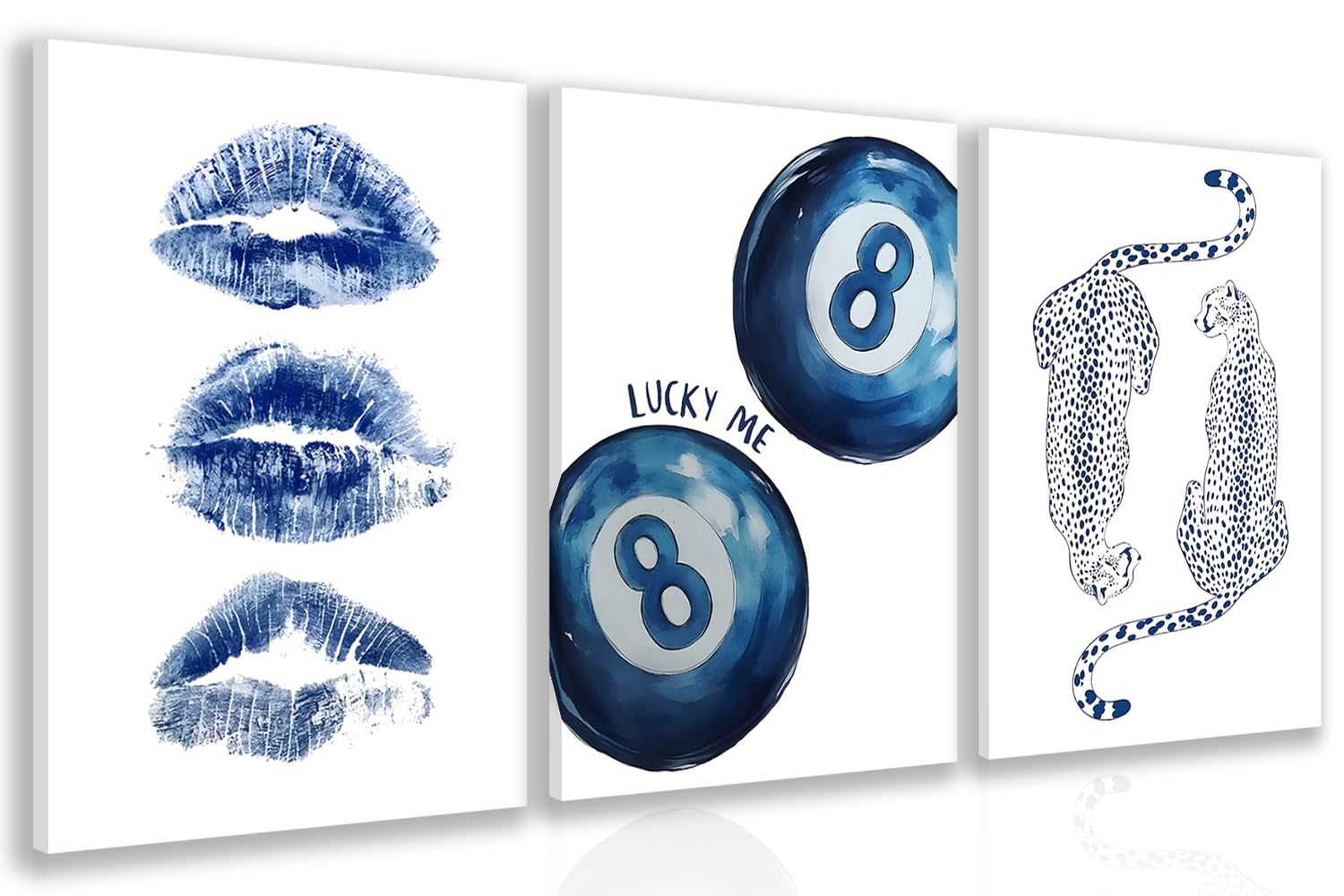 GELDSTEI Blue Leopard 8 Ball Wrapped Canvas Set