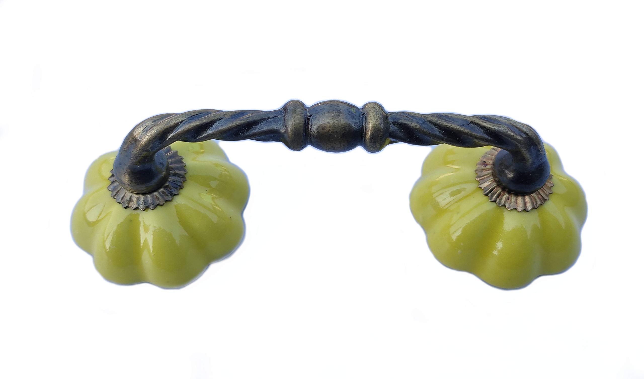 Maison Belle Ceramic Door Handle with Gold Antique Finish (Size 6. Inch , Black ) (Antique Yellow)