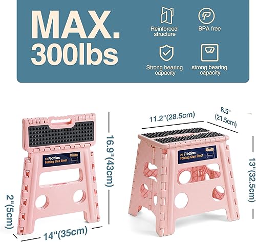 Miniatura 179 de Flottian Taburete plegable de 18 pulgadas para adultos y niños con capacidad para hasta 300 libras, taburetes plegables antideslizantes con asa,