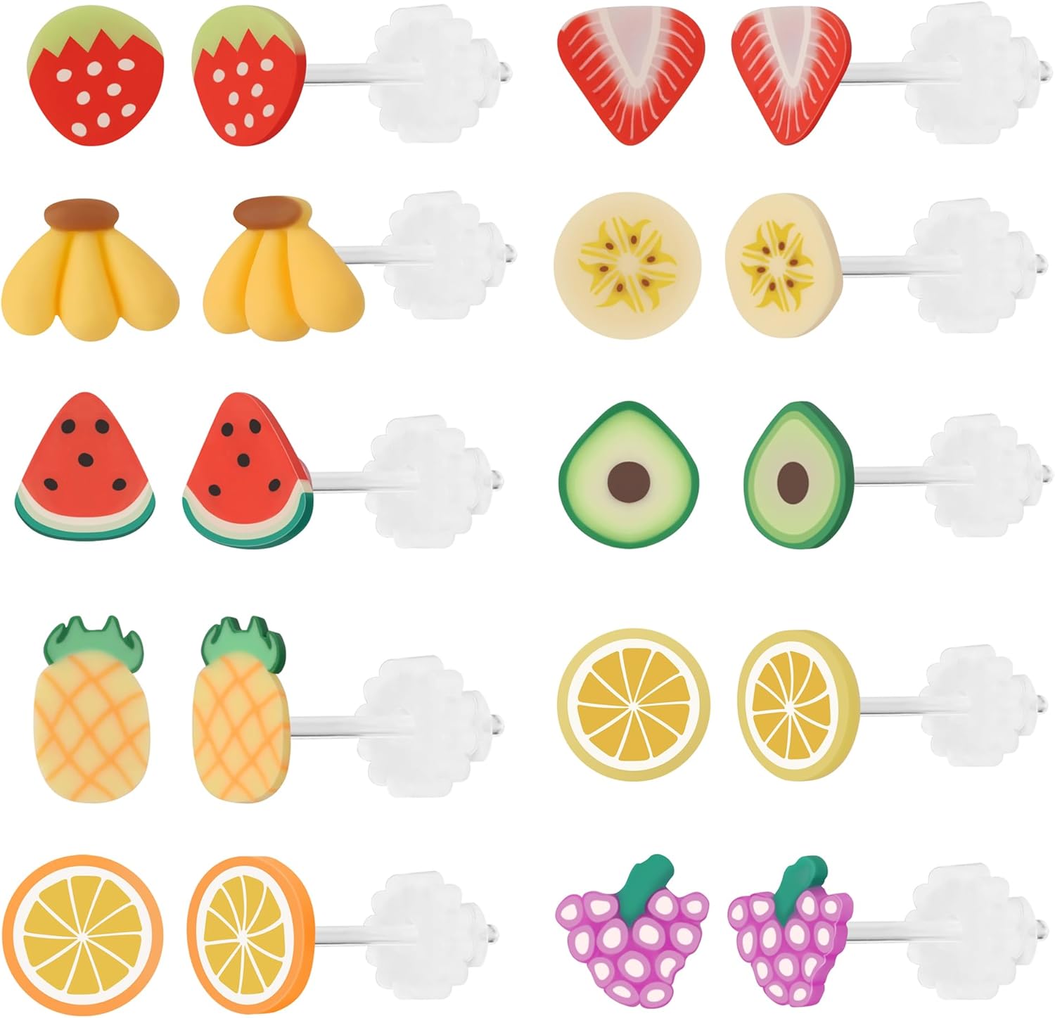 AoedeJ 10 Pairs Fruit Stud Earrings - Plastic Post Hypoallergenic Earrings
