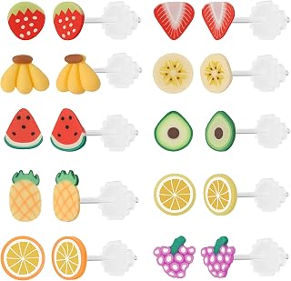 10 Pairs Fruit Stud Earrings - Plastic Post Hypoallergenic Earrings