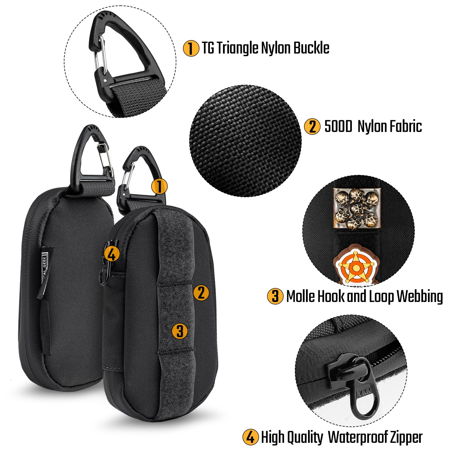 TACTICAL GEEK Storage A7 EDC Portachiavi Molle Pouch, Portafoglio con Cerniera YKK in Nylon 500D per Chiavi Auto, Organizer da Tasca, Pouch Tac con Area per Patch per Uso Quotidiano