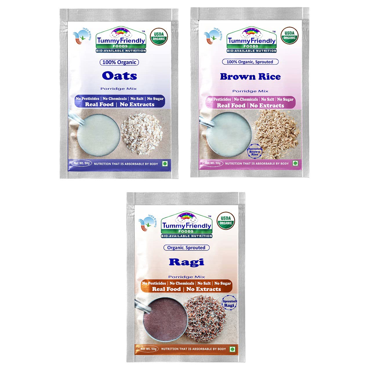 TummyFriendly Foods Certified Organic Sprouted Porridge Mixes | Sprouted Ragi Powder, Sprouted Brown Rice and Oats | Organic Baby Food for 6 Month Baby Combo1 Trial Packs | No Sugar, No Salt, No Chemicals, No Pesticides & No GMO | Shelf-life 9 month  (B08JV3KKWM) Amazon Price History, Amazon Price Tracker
