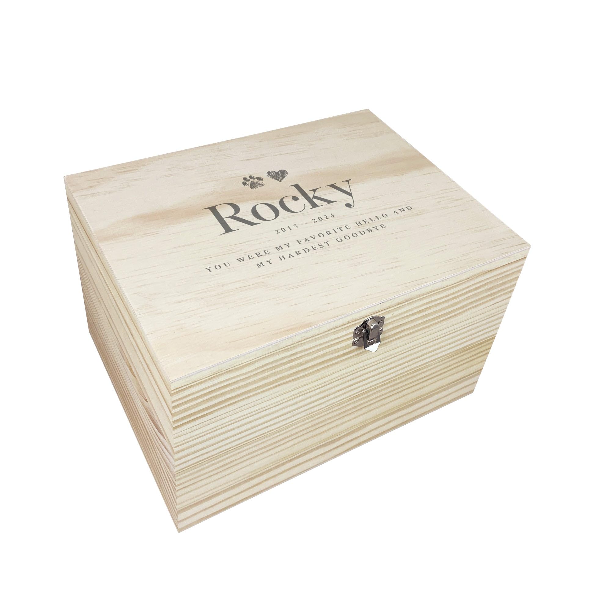 Personalised Wooden Pet Memorial Sketch Keepsake Box | Customisable Bereavement Gift for Dog or Cat Remembrance Memorial | Pine Wood with Metal Hinges and Clasp | W30 x D23 x H18cm