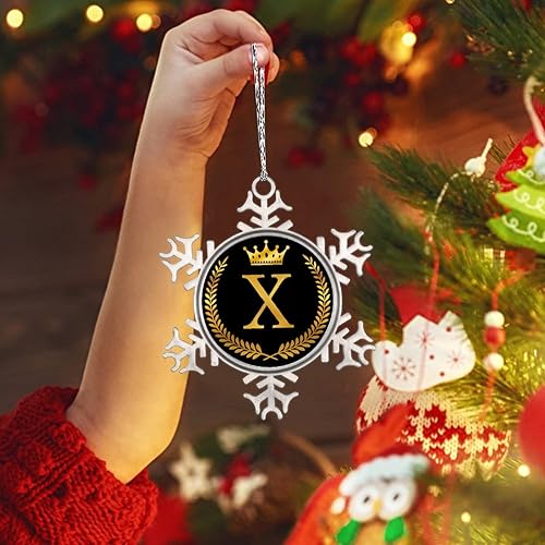 Miniatura 5 de Monogram Initial Letter X Snowflake Ornaments Golden Letter with Wreath Crown Christmas Tree Ornaments Personalized Christmas Ornaments 2022 Metal