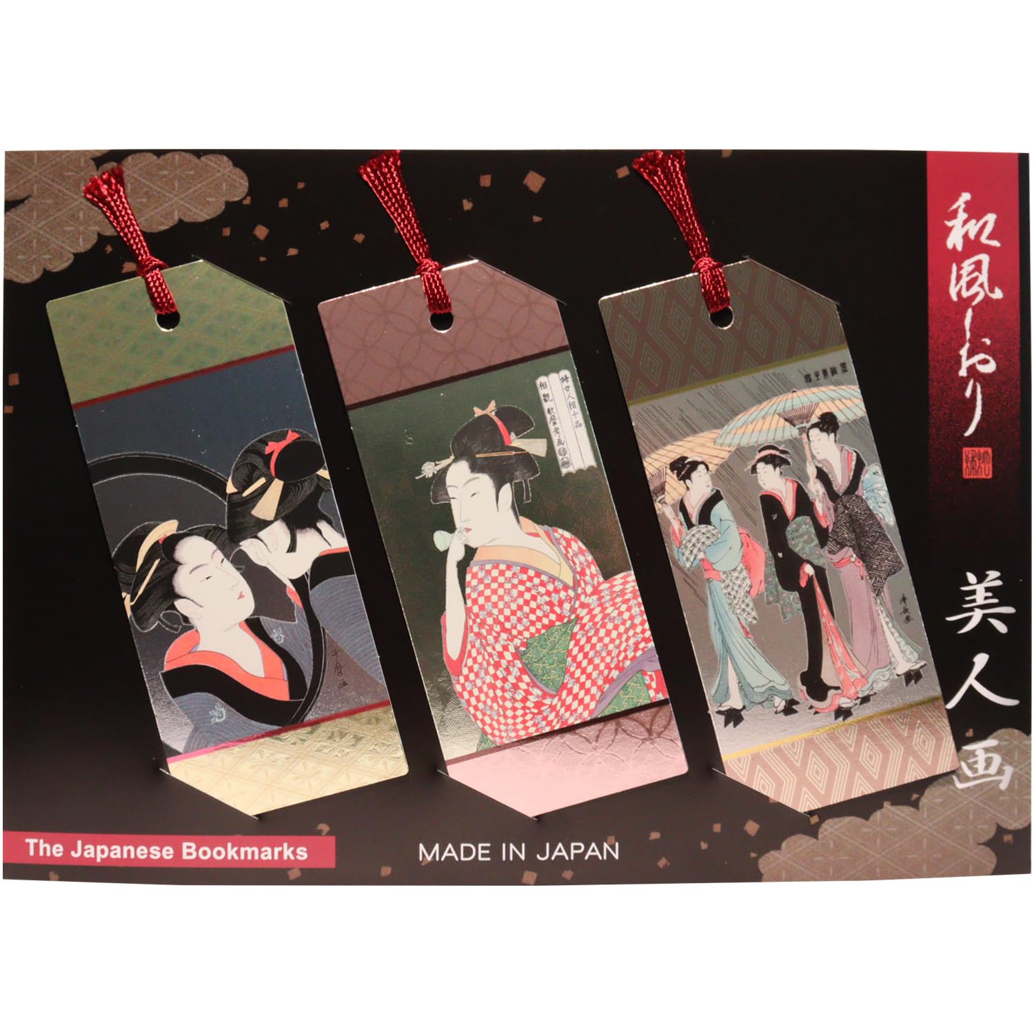 Japanese Style Bookmark Bookmark Japanese Pattern Souvenir Ukiyo-e Metallic Processing Made in Japan (Bijinga) : Office Products