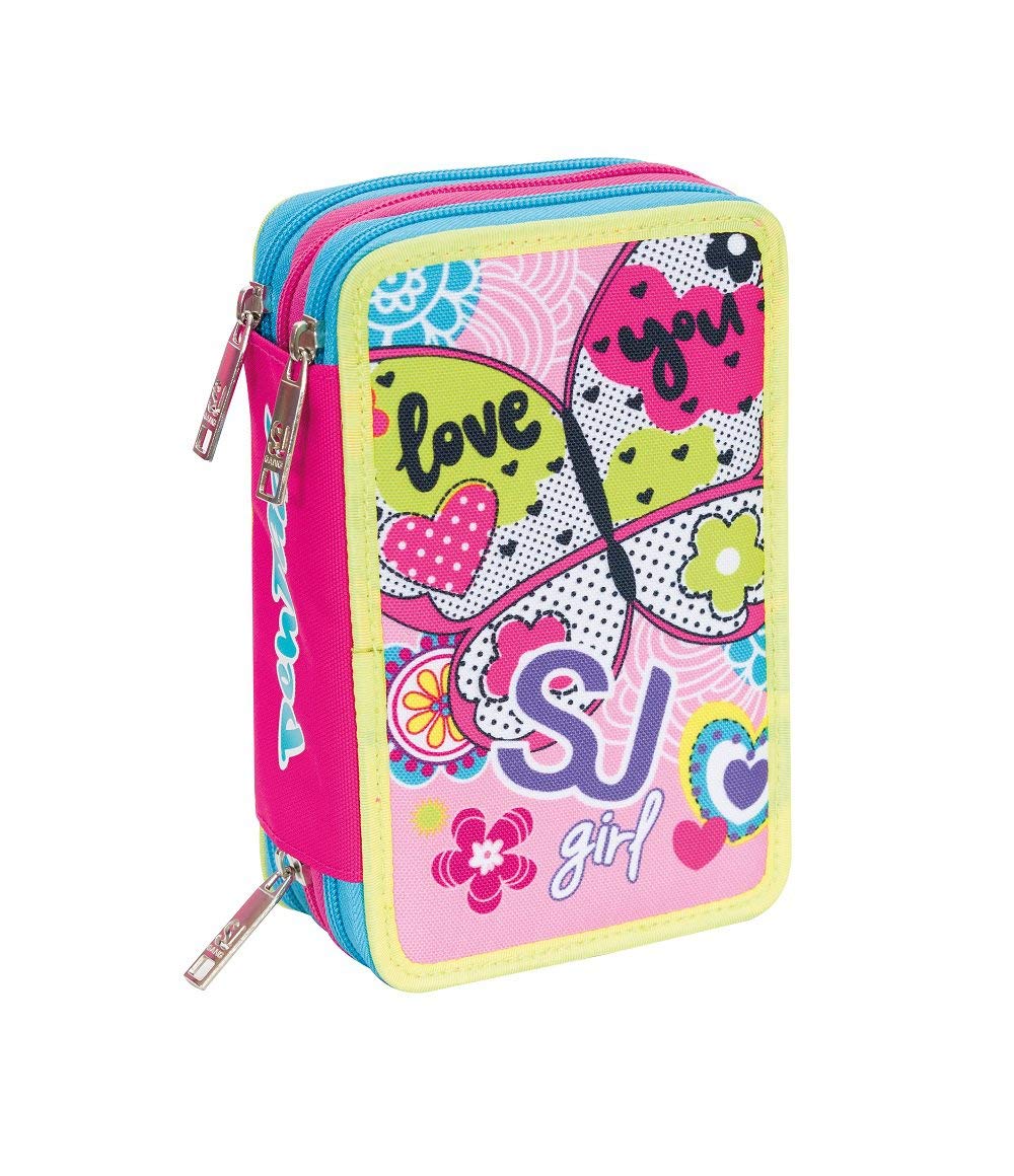 SEVEN S.P.A. ASTUCCIO scuola - SJ GIRL - Rosa - 3 scomparti - pennarelli matite ecc.