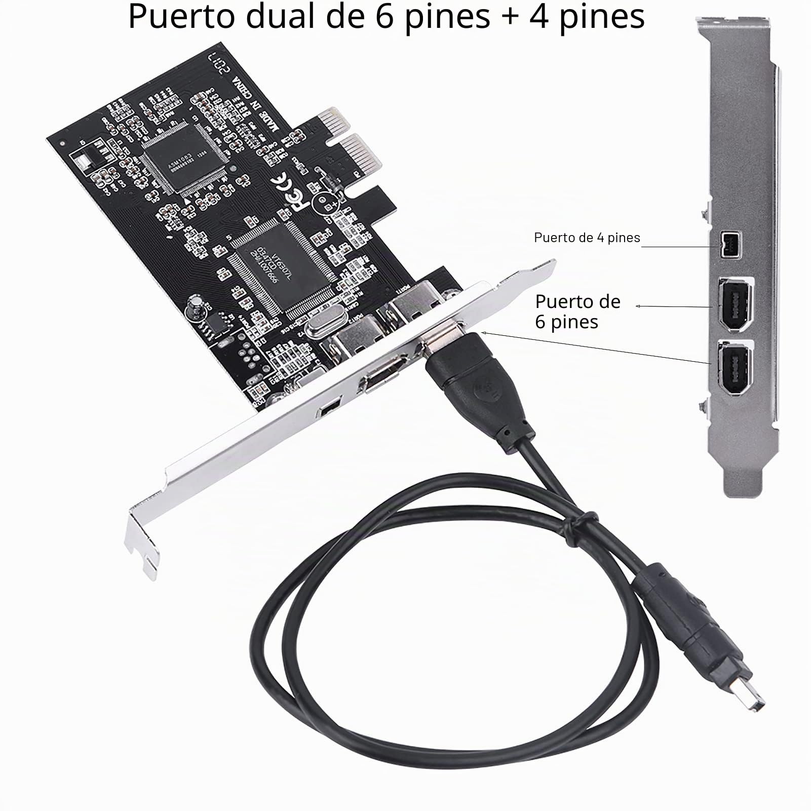 Tarjeta PCIe Firewire para 10, Controlador de Adaptador PCI Express IEEE 1394 de 4 Puertos (3 x 6 Pines y 1 x 4 Pines), Adaptador 1394a PCI-E Firewire 800 para 7/8/Mac OS con Cable