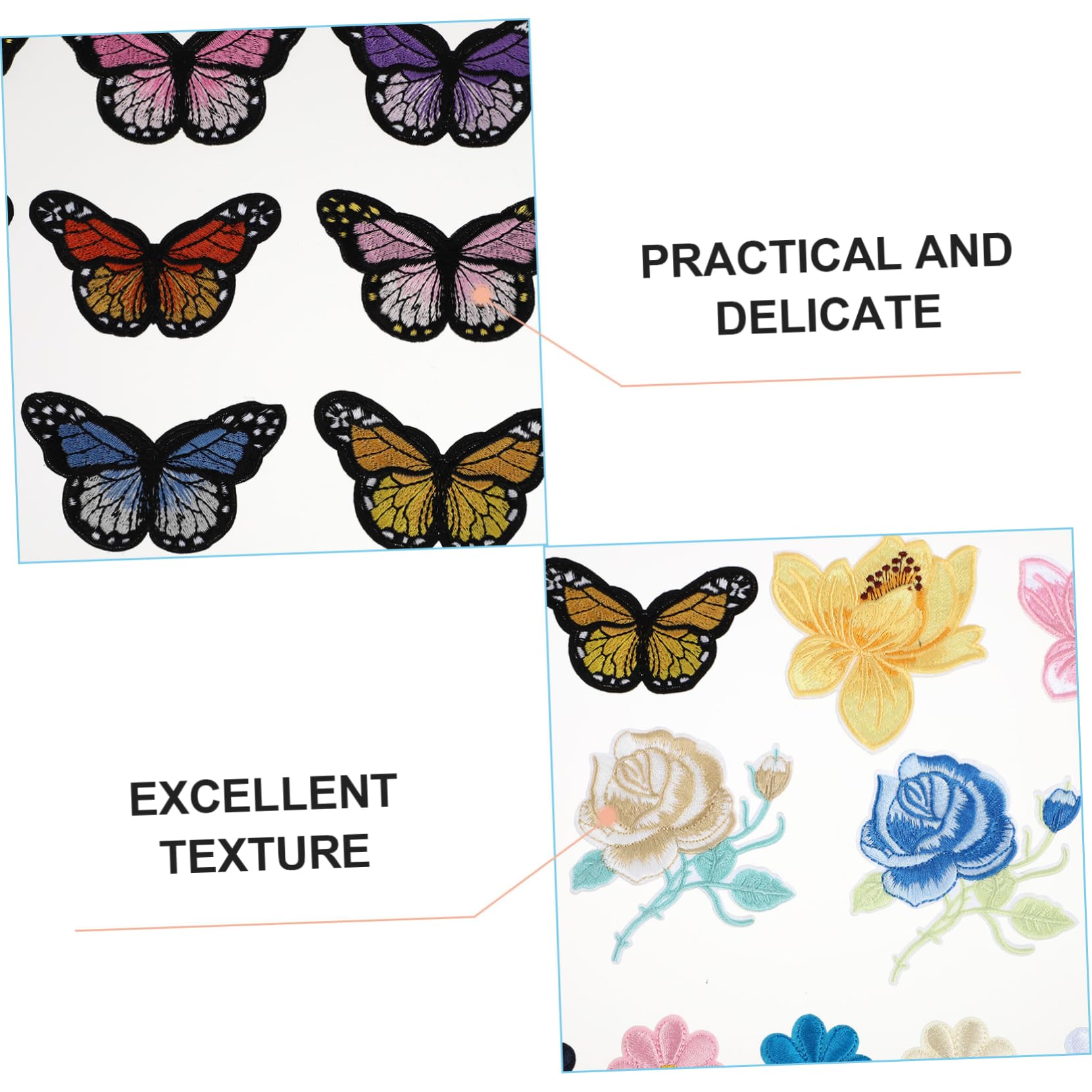DOITOOL 2 Set Toppe Ricamate Decorative Per Abbigliamento Farfalle E Adesivi Termoadesivi Per Jeans Vestiti Articoli Fai Da Te Facile Da Applicare Cucitura 36 Pezzi*2