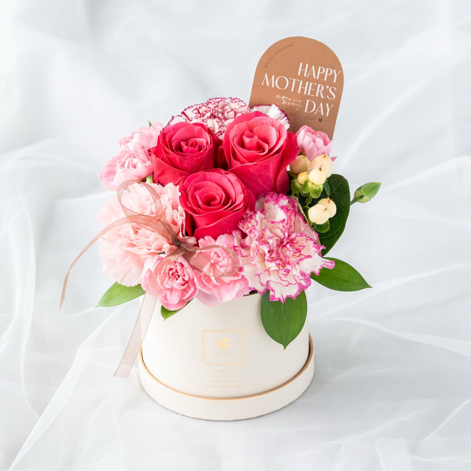 【超早割 4/15まで】バラとカーネーションの母の日アレンジメント［COLORFUL Flowers］ (ピンク) 母の日 カーネーション アレンジメント 花束 お花 フラワー 生花 お母さん 義母 母親 フラワーアレンジメント 可愛い おしゃれ フラワーアレンジ