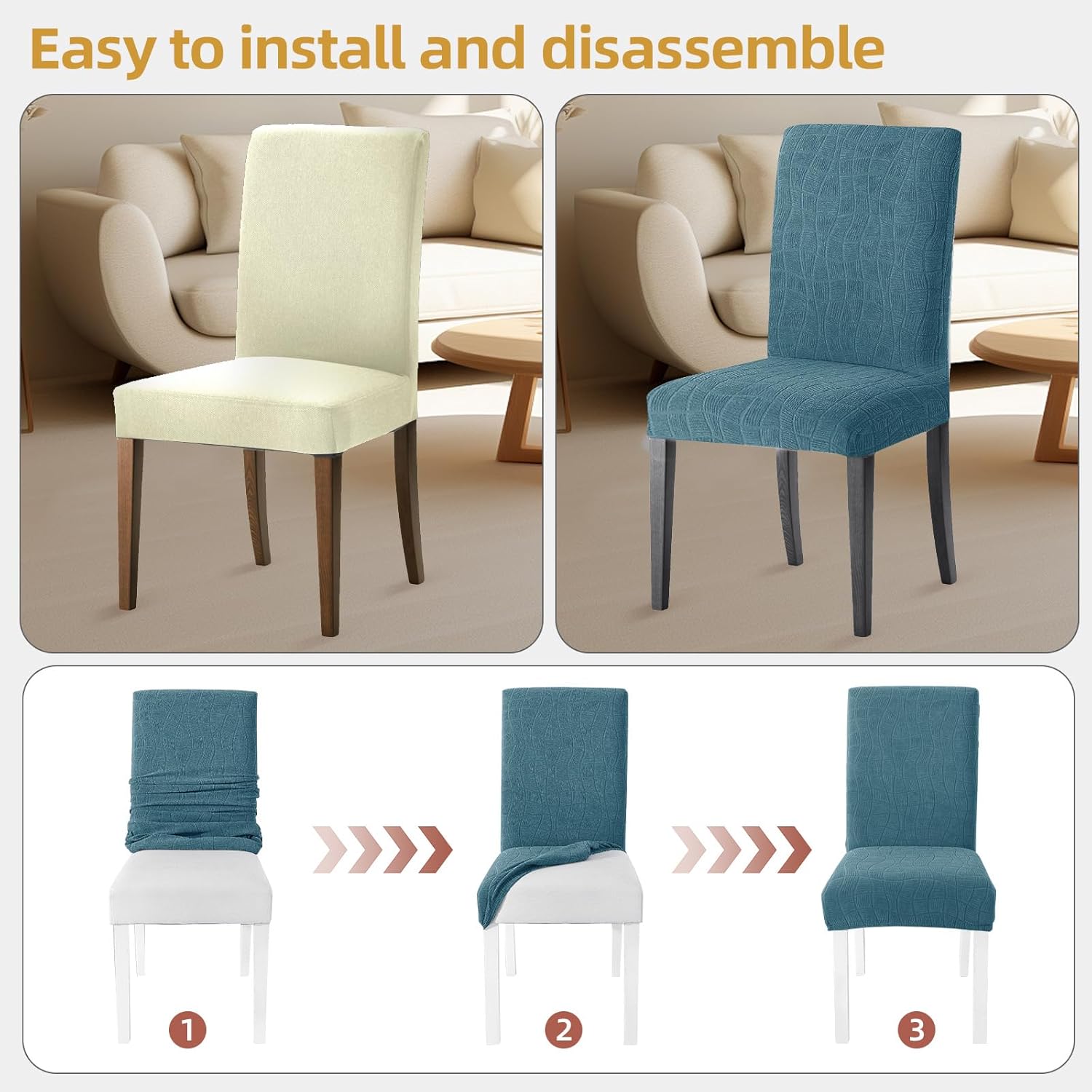 SYSLOON 100% Waterproof Chair Covers for Dining Chairs, Stretch Chair Covers Set of 4, Parson Chair Slipcovers Removable Washable Kitchen Chairs Seat Covers,Peacock Blue