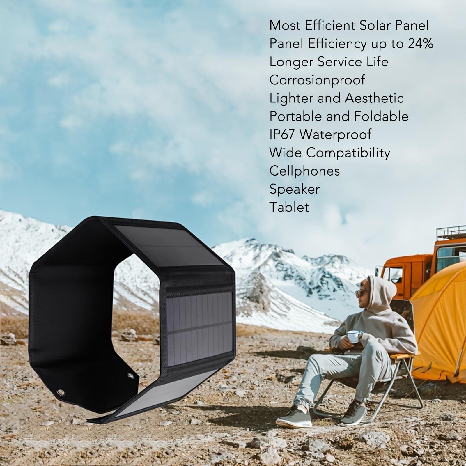 Solar Charger Power Bank IP67 5V 3A 21W Cargador de Panel Solar Plegable Portátil Panel de Emergencia de ETFE ETFE, para Teléfonos Móvil (SPB5Z B Negro)