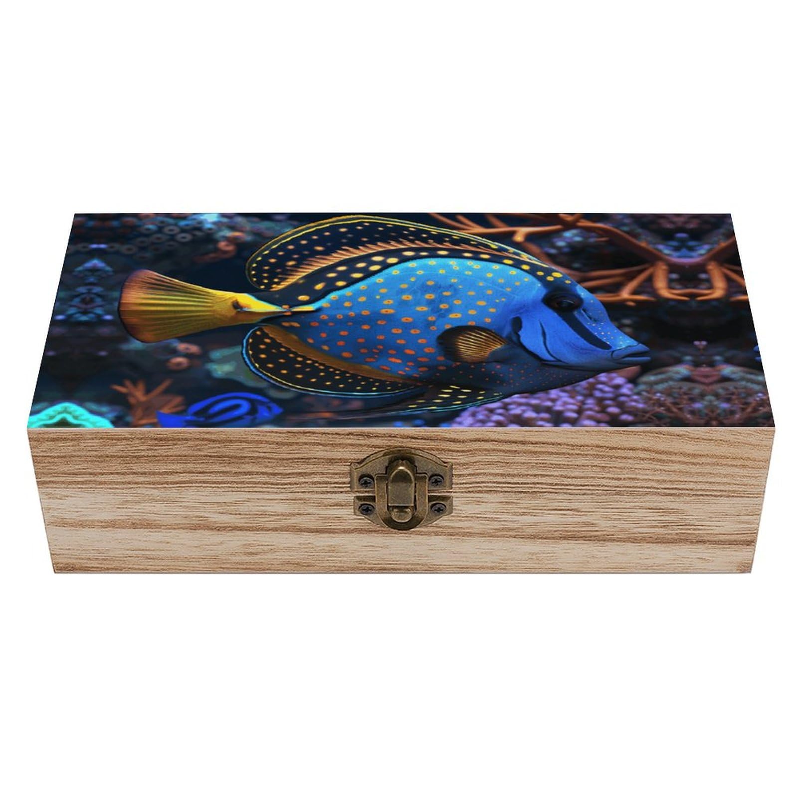 JTREHY Wooden Storage Box Container,Colorful Tropical Fishprinted Desk Storage Box Room Decoration Box Souvenir Storage Box for Jewelry Gift Storage And Home Decoration