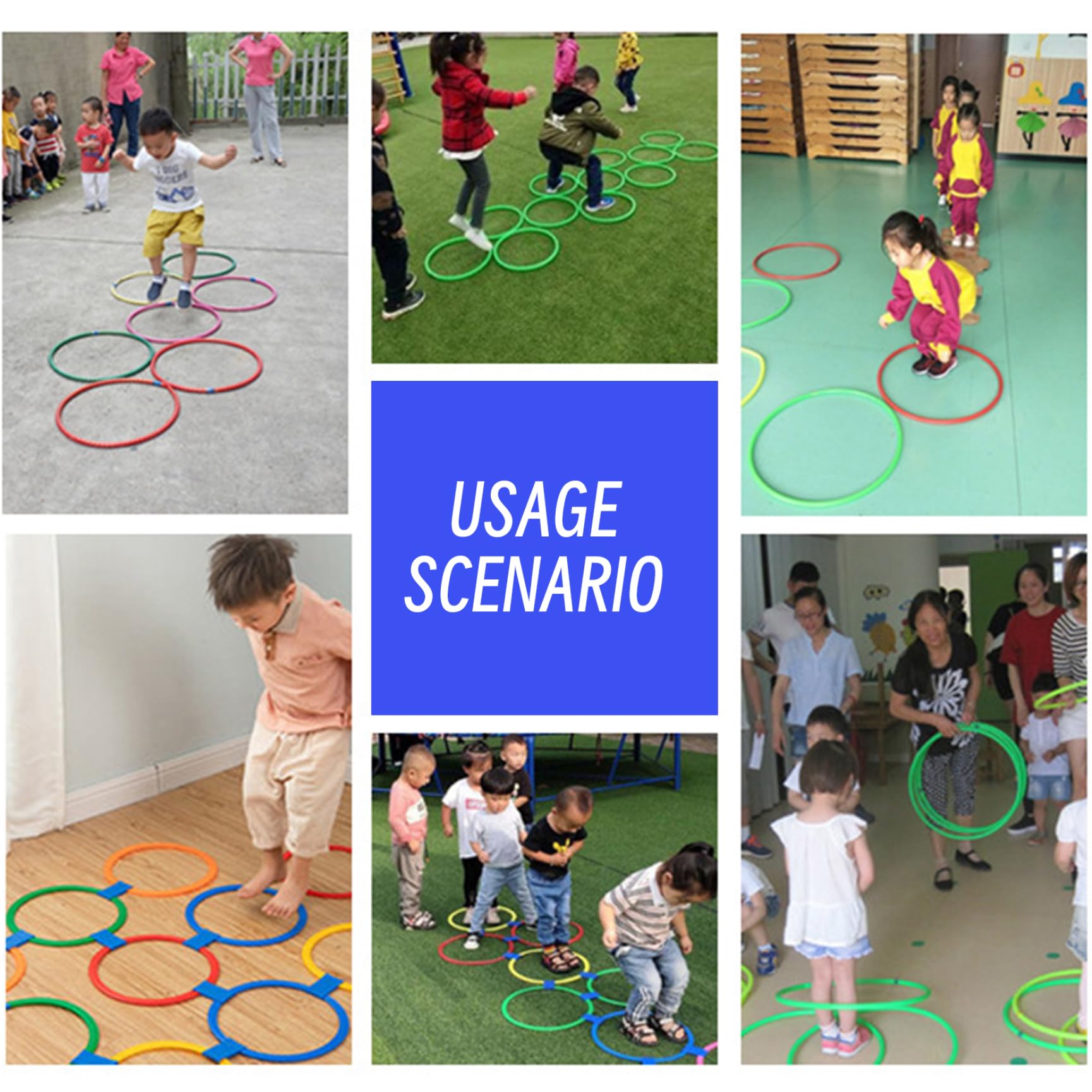 Anelli di hopscotch per bambini da 12 pezzi da 11 pollici di hopscotch di plastica flessibile Equipaggiamento di esercizi per bambini giochi esterni fai-da-te per giardino, cortile, prescolare, gioch
