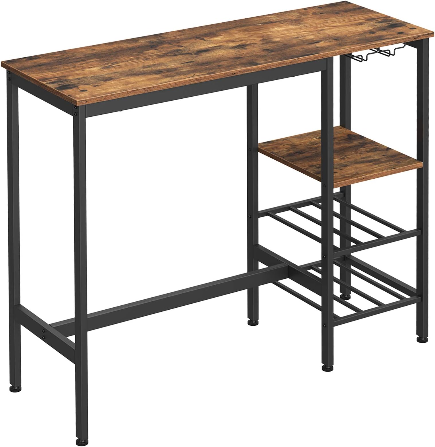 VASAGLE Bar Table, High Dining Table, Pub Table with Wine Glass Holder and Bottle Rack, for Living Room, Kitchen, Industrial, Rustic Brown and Black ULBT013B01