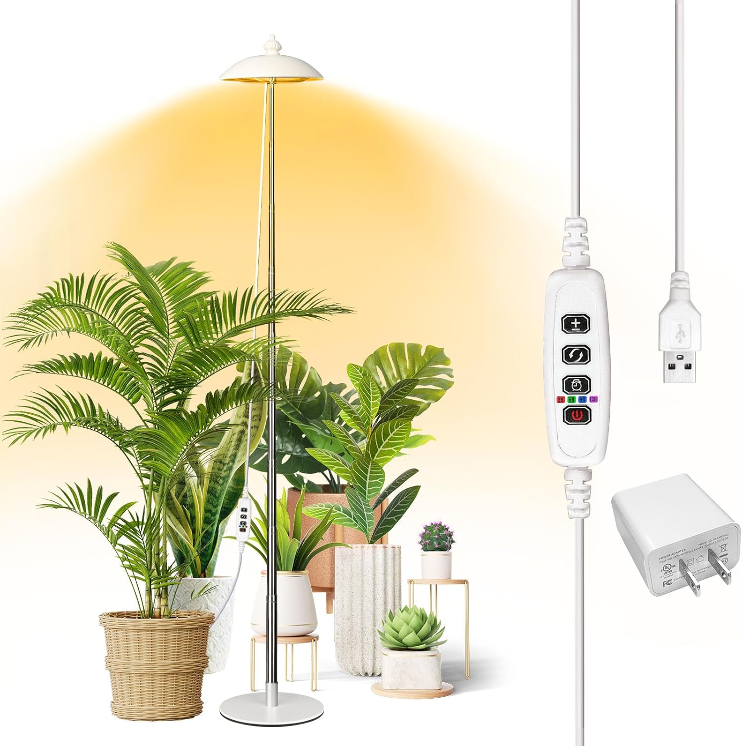 LED Floor Grow Lights for Indoor Plants, Corner Stand Full Spectrum Plant Growing Lamp, 10 Dimmable Levels Auto 3/6/9/12H Timer Grow Light, Height Adjustable for Large Tall Plants