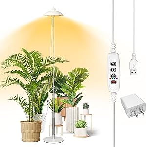 LED Floor Grow Lights for Indoor Plants, Corner Stand Full Spectrum Plant Growing Lamp, 10 Dimmable Levels Auto 3/6/9/12H Timer Grow Light, Height Adjustable for Large Tall Plants