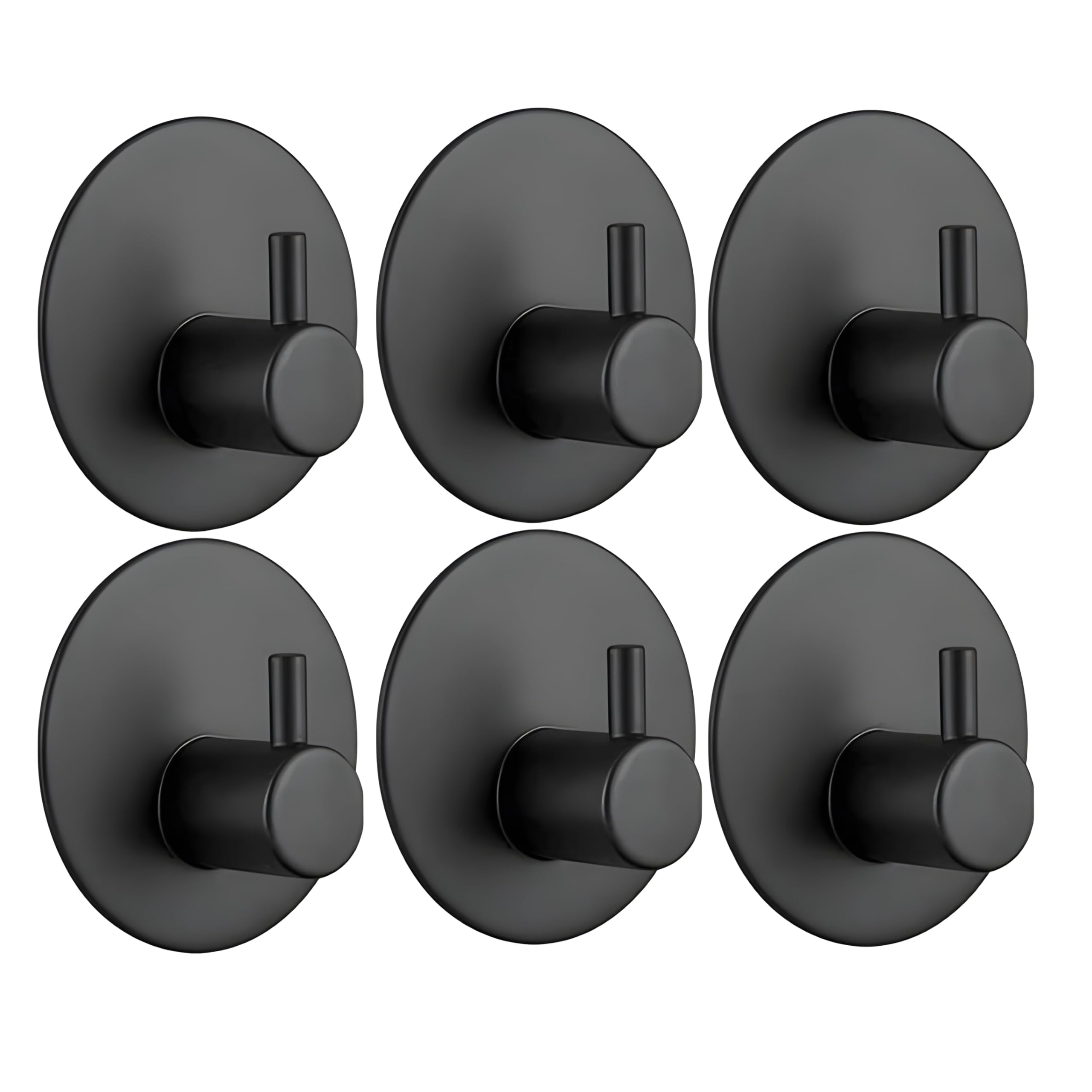 JIALTO 6 pcs Self-Adhesive Stainless Steel Hooks: Heavy-Duty Wall Hanging Solution for Bathroom & Kitchen - Waterproof, Drill-Free, Strong Coat/Towel Wall Hooks (Round Black)