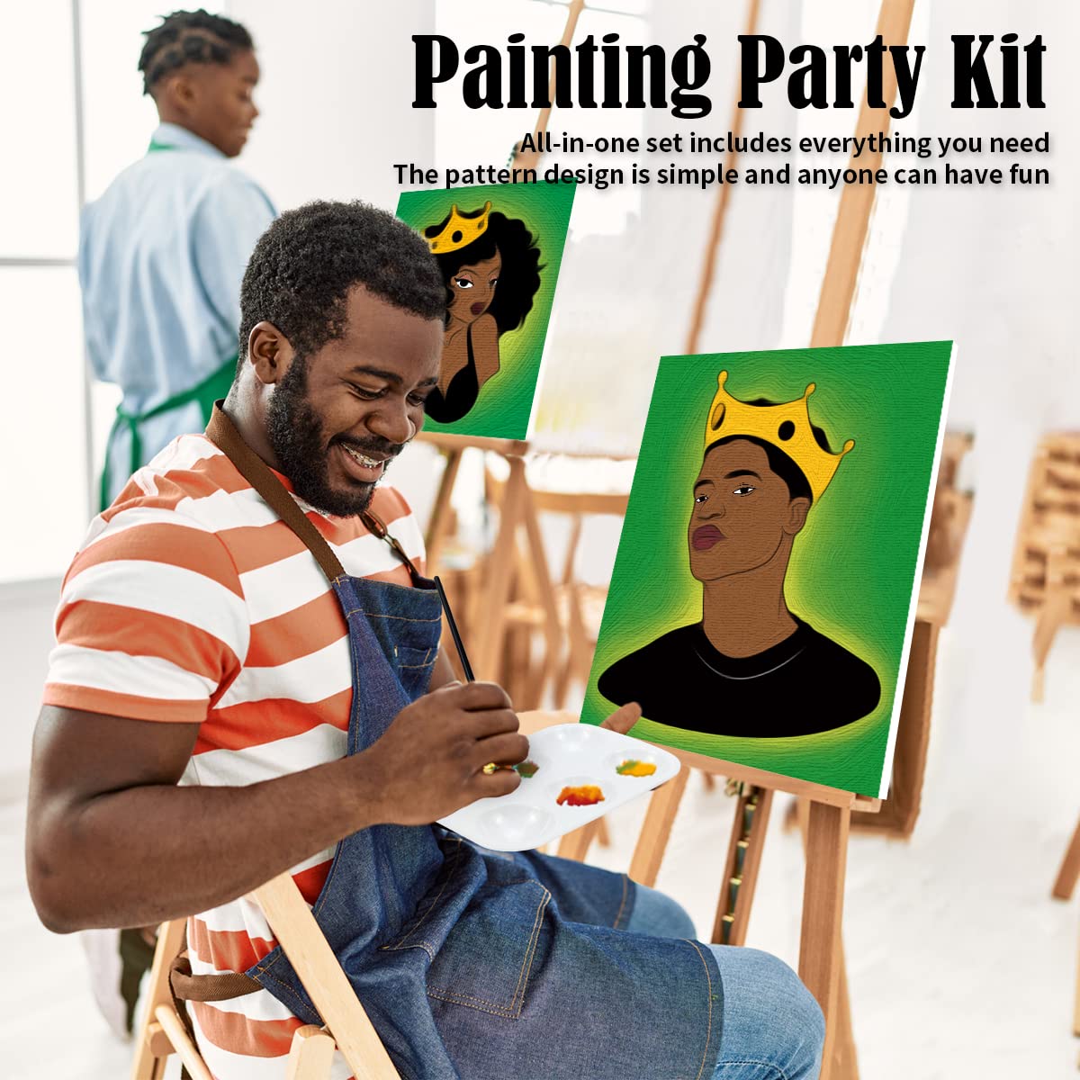 Kit Peinture Sur Toile Pour Couple WEBEEDY - 2 Toiles 20x25cm Avec Fournitures - Soirée Créative à Deux