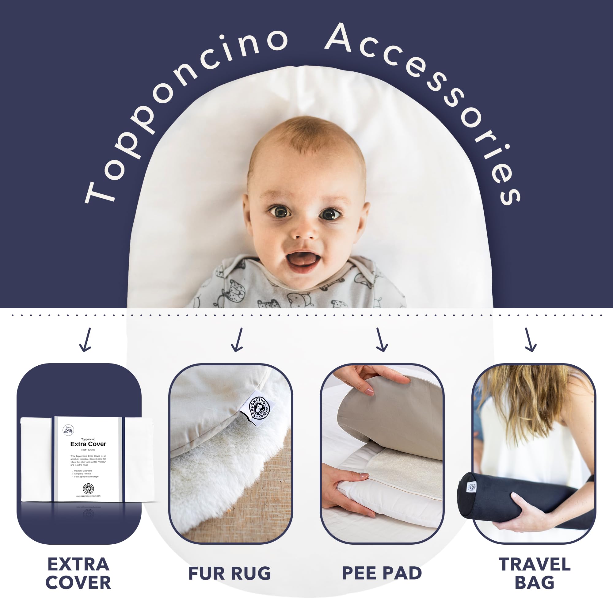 Montessori Baby Topponcino | Multifunzionale autentico Montessori Design | Semplice cuscino di sostegno per neonati | Tappetino per la pancia del bambino pulito (originale, bianco puro)
